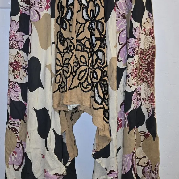 Free People Black and Tan Vintage  Asymmetrical Midi Skirt Size 6