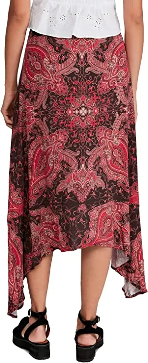 Free People Womens A The Shore Print A-Line Midi Skirt Red 0