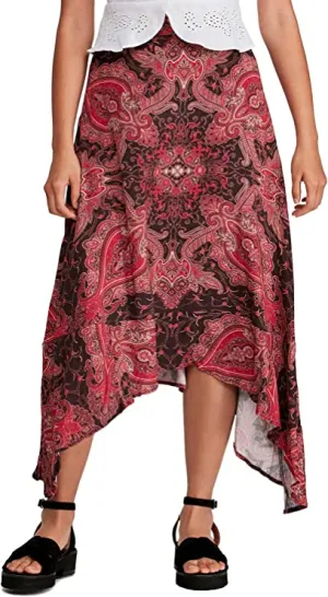 Free People Womens A The Shore Print A-Line Midi Skirt Red 0