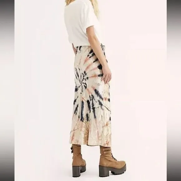 Free People Swagger Tie Dye Velvet Midi Skirt Sz S High Waist Boho Whimsigoth