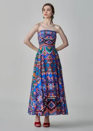 Frenchy blue ikat flared dress