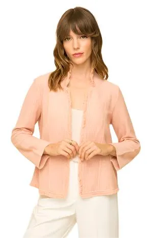FRINGED EDGE CROP BOUCLE TERRY JACKET