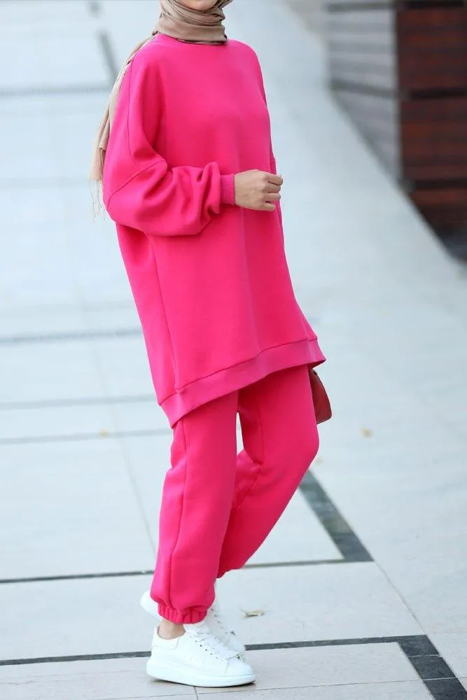 Fuchsia pink Oversized boxy sweatshirt set with track pants