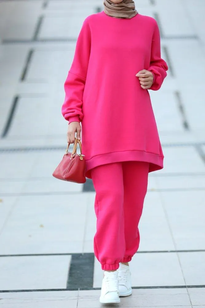 Fuchsia pink Oversized boxy sweatshirt set with track pants