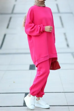 Fuchsia pink Oversized boxy sweatshirt set with track pants