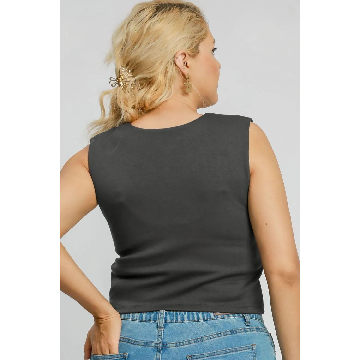 Full Size Scoop Neck Cropped Tank- Plus Size