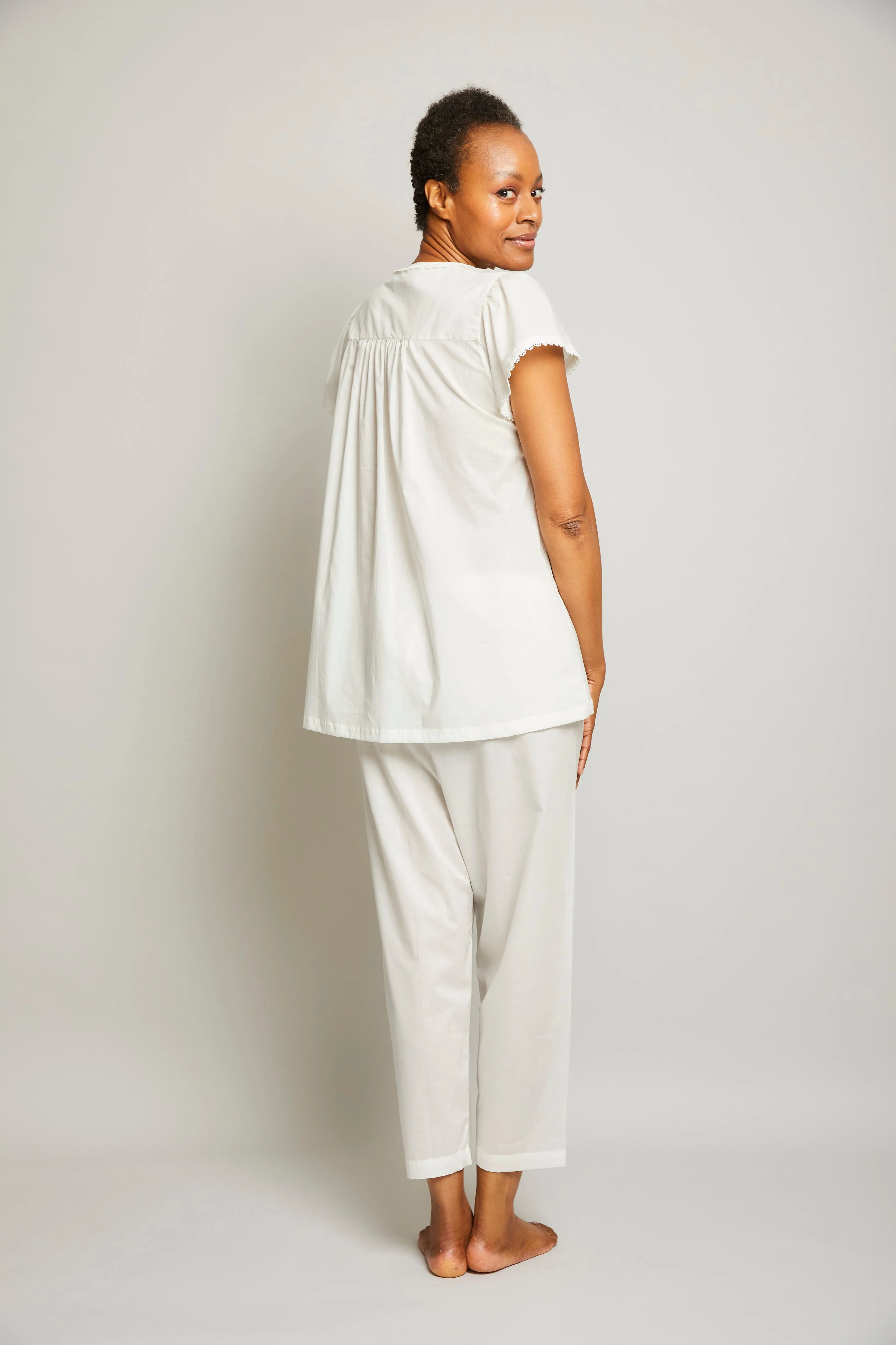 Gabby Short Sleeve Cropped Pant PJ Set-White
