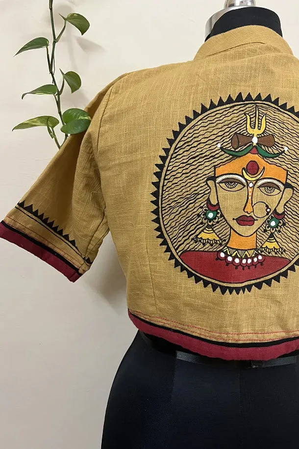 Gaura Shivpriya Handpainted  Dark Beige Blouse