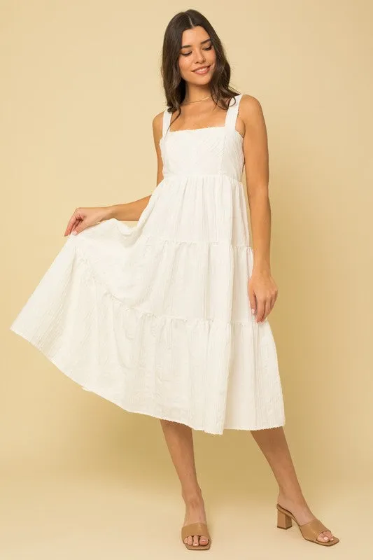 Gilli Textured Striped Smocked Back Midi Dress