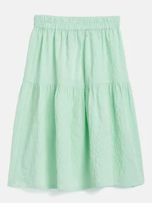 Girls Green Seer Sucker Tiered Skirt