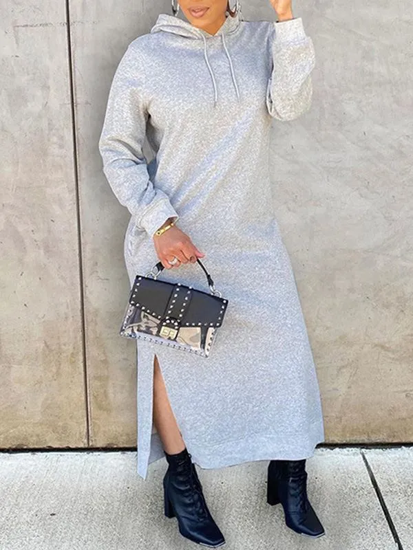 Gorgeousladie Solid Slit Hoodie Dress