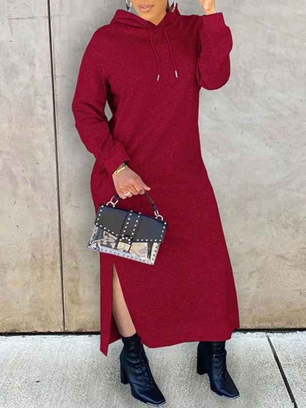 Gorgeousladie Solid Slit Hoodie Dress