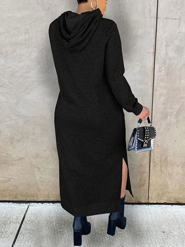 Gorgeousladie Solid Slit Hoodie Dress