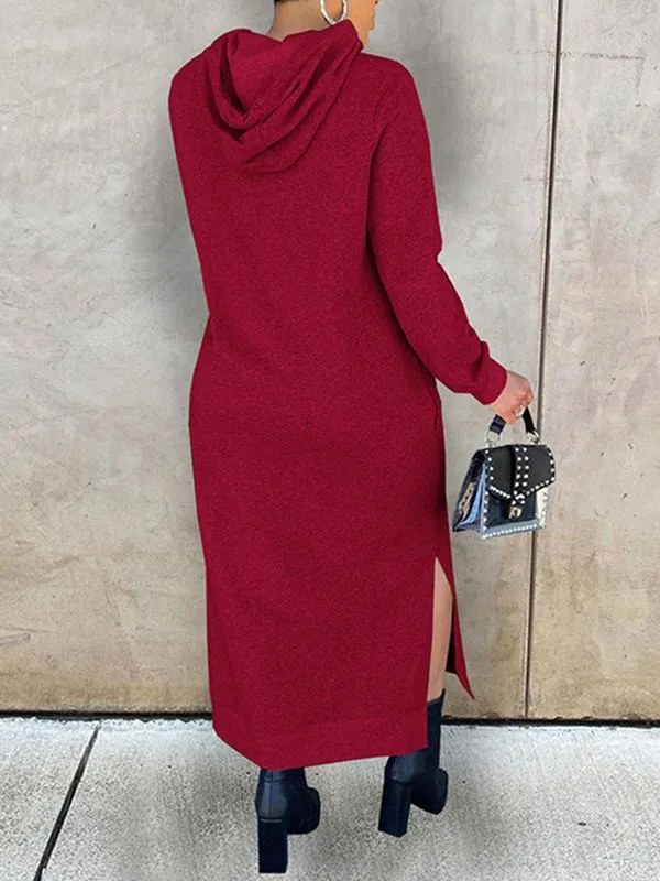 Gorgeousladie Solid Slit Hoodie Dress