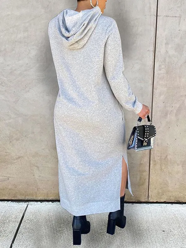 Gorgeousladie Solid Slit Hoodie Dress
