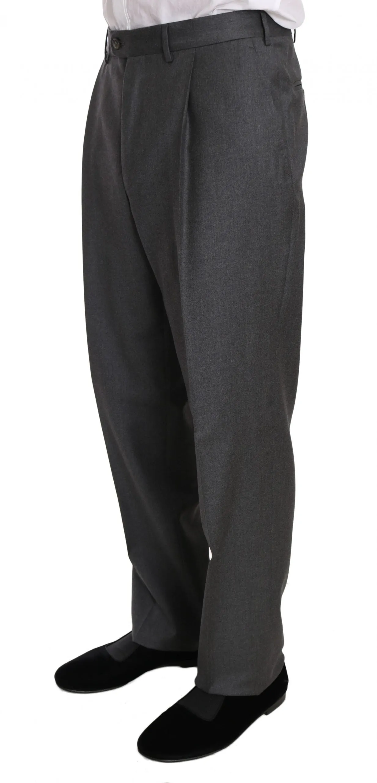 Gray Solid 2 Piece 3 Button Wool Suit