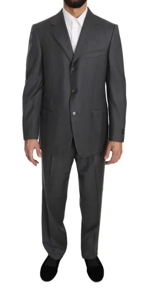 Gray Solid 2 Piece 3 Button Wool Suit