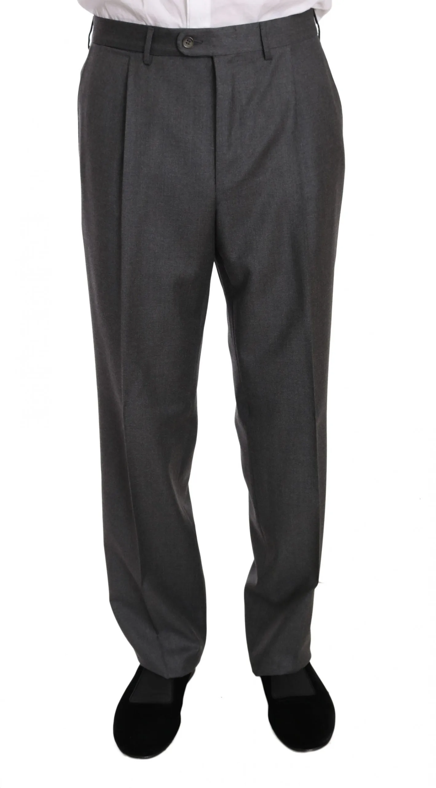 Gray Solid 2 Piece 3 Button Wool Suit