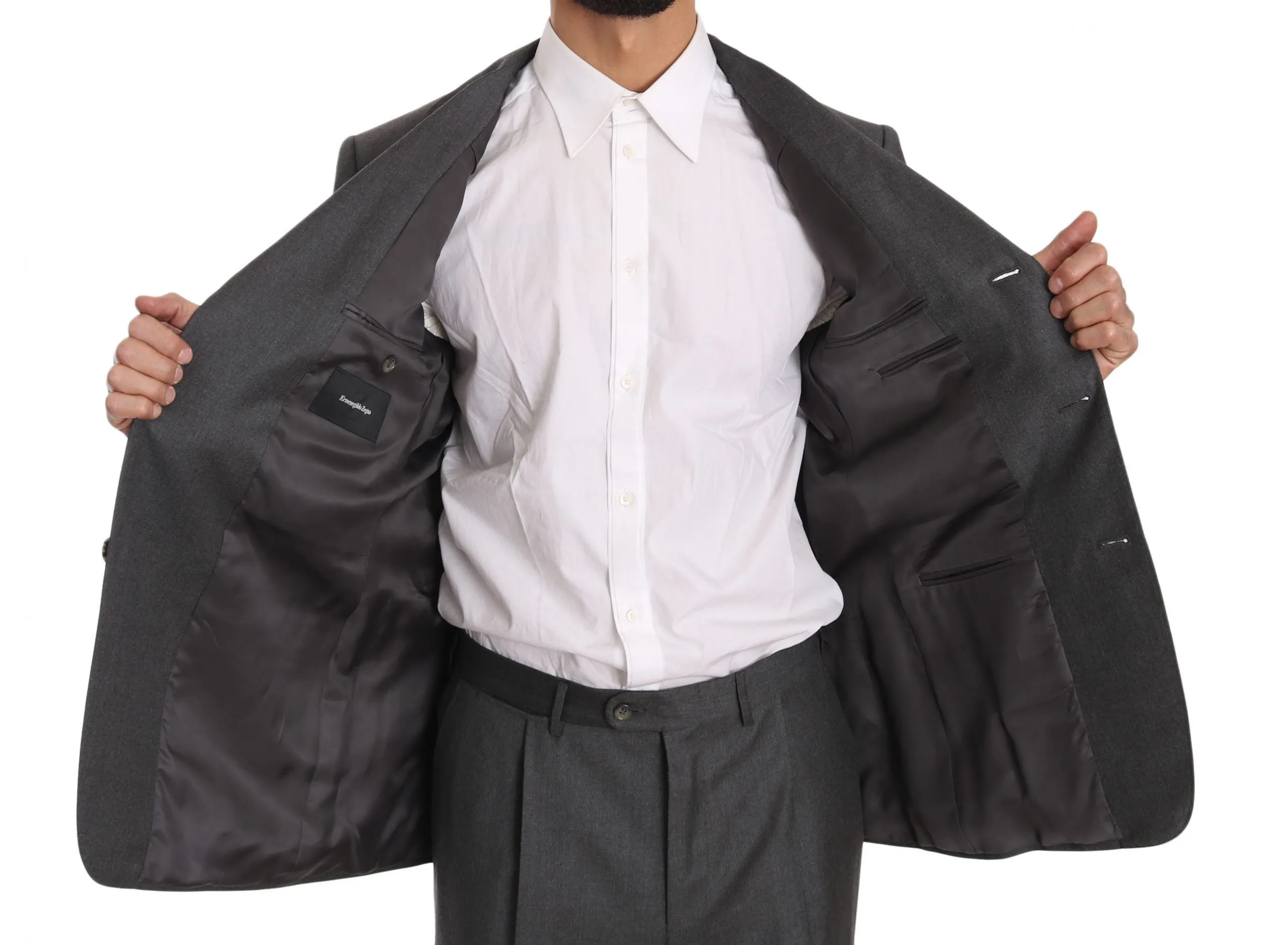 Gray Solid 2 Piece 3 Button Wool Suit