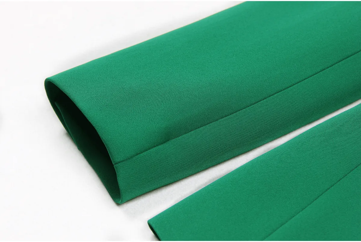 Green 2 Piece Double Breasted Satin Collar Business Casual Slim Fit Women's Suit