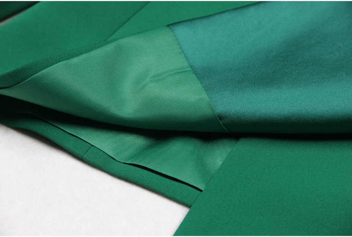 Green 2 Piece Double Breasted Satin Collar Business Casual Slim Fit Women's Suit