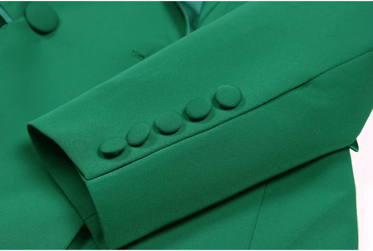 Green 2 Piece Double Breasted Satin Collar Business Casual Slim Fit Women's Suit