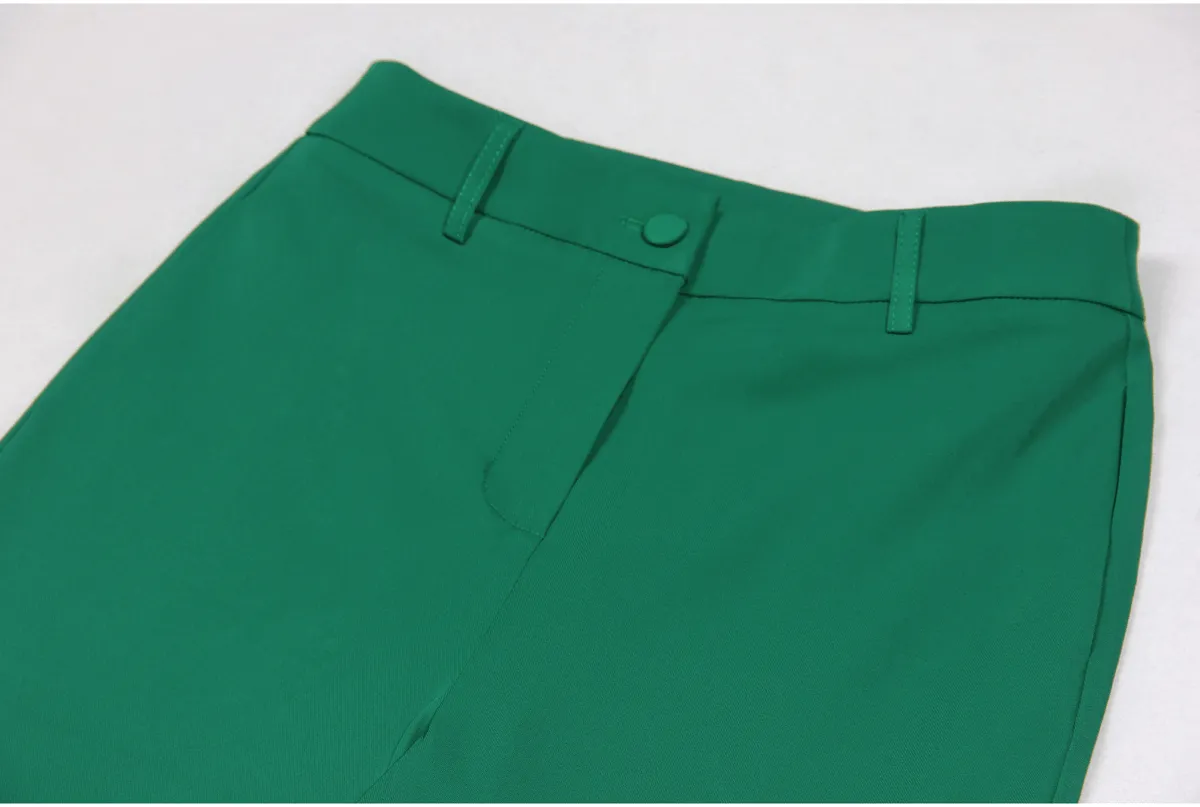 Green 2 Piece Double Breasted Satin Collar Business Casual Slim Fit Women's Suit