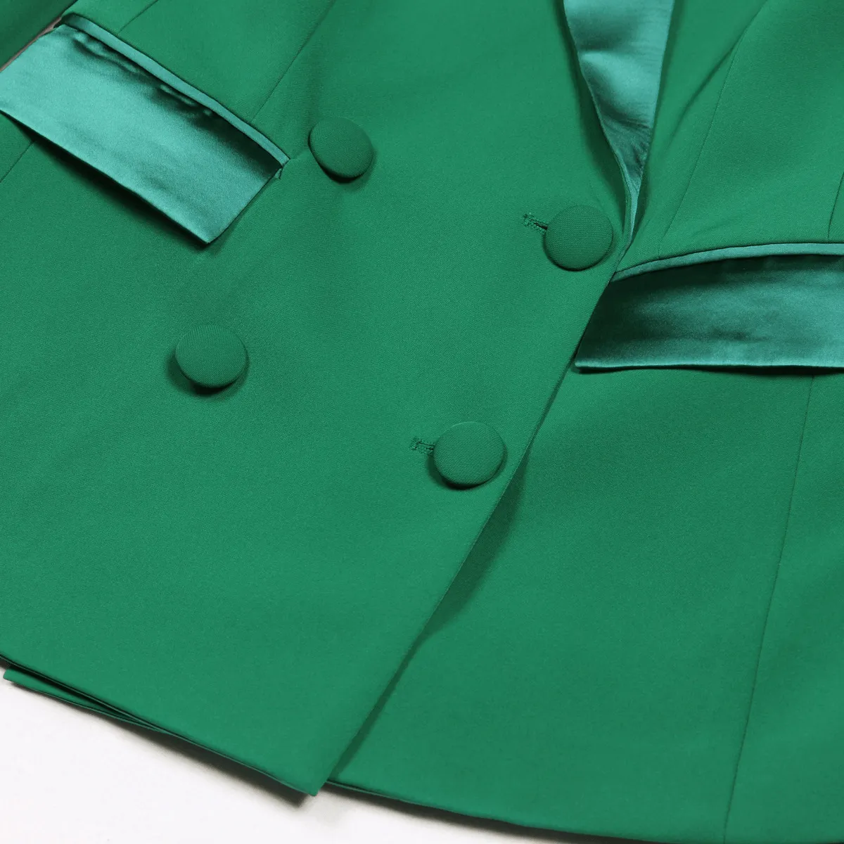 Green 2 Piece Double Breasted Satin Collar Business Casual Slim Fit Women's Suit