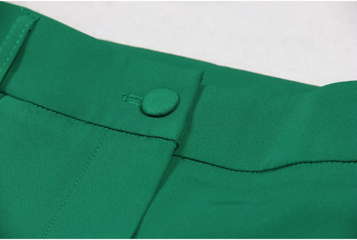 Green 2 Piece Double Breasted Satin Collar Business Casual Slim Fit Women's Suit