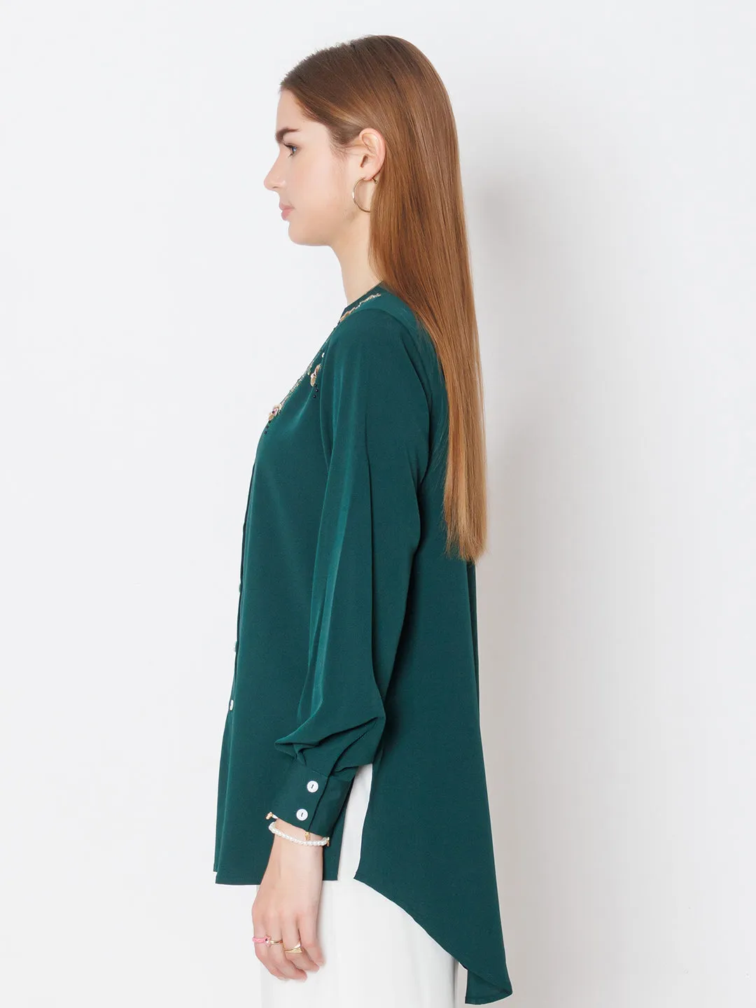Green Embroidered Basic Shirt