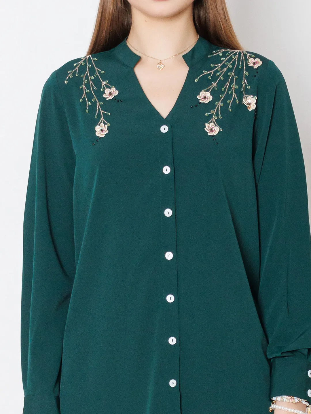 Green Embroidered Basic Shirt