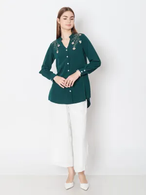 Green Embroidered Basic Shirt