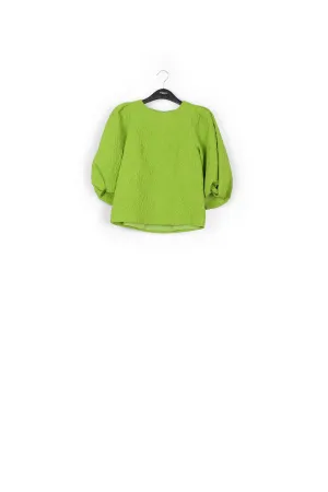 Green jacquard top with puffed sleeves