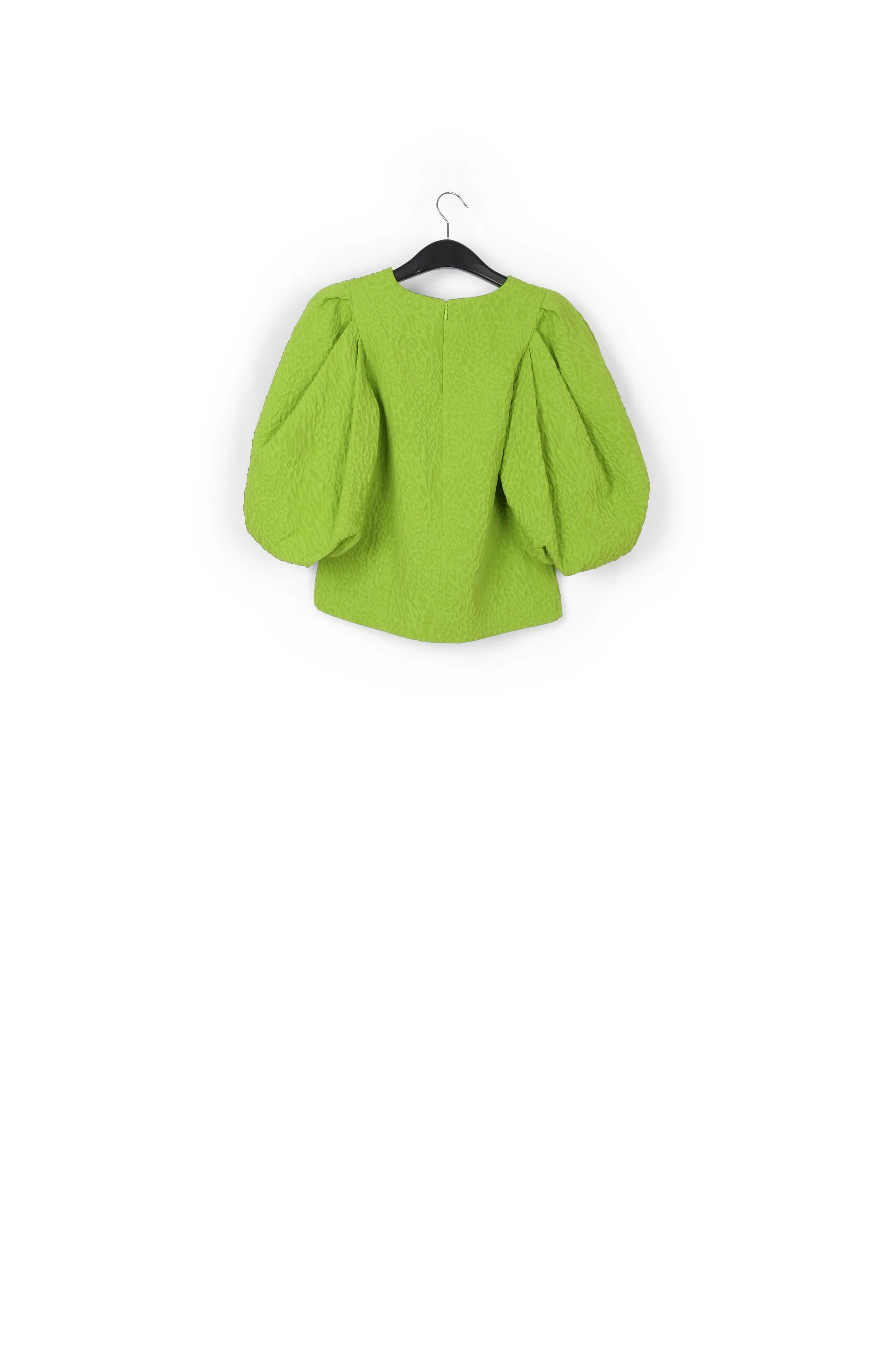 Green jacquard top with puffed sleeves