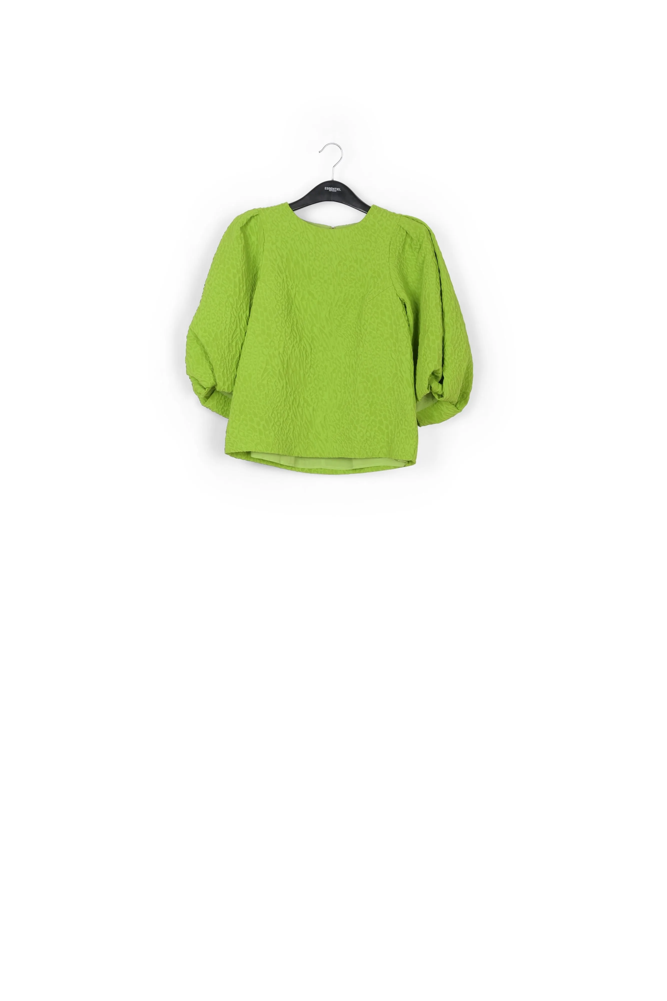 Green jacquard top with puffed sleeves