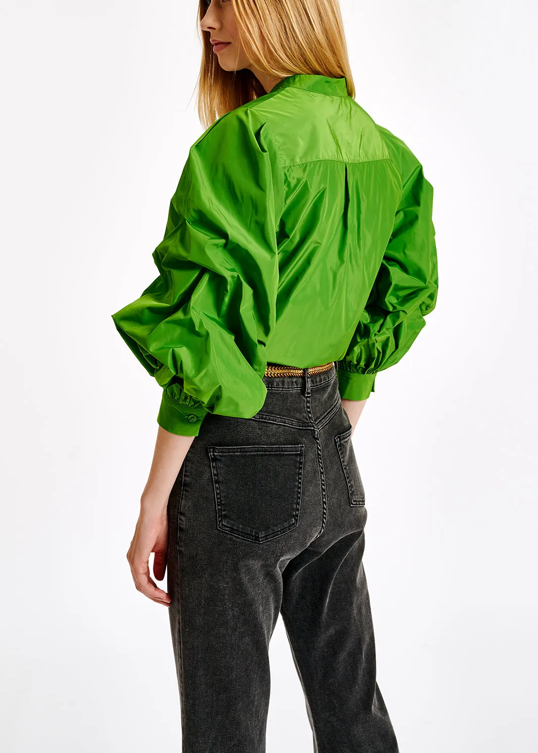Green puffed-sleeve top