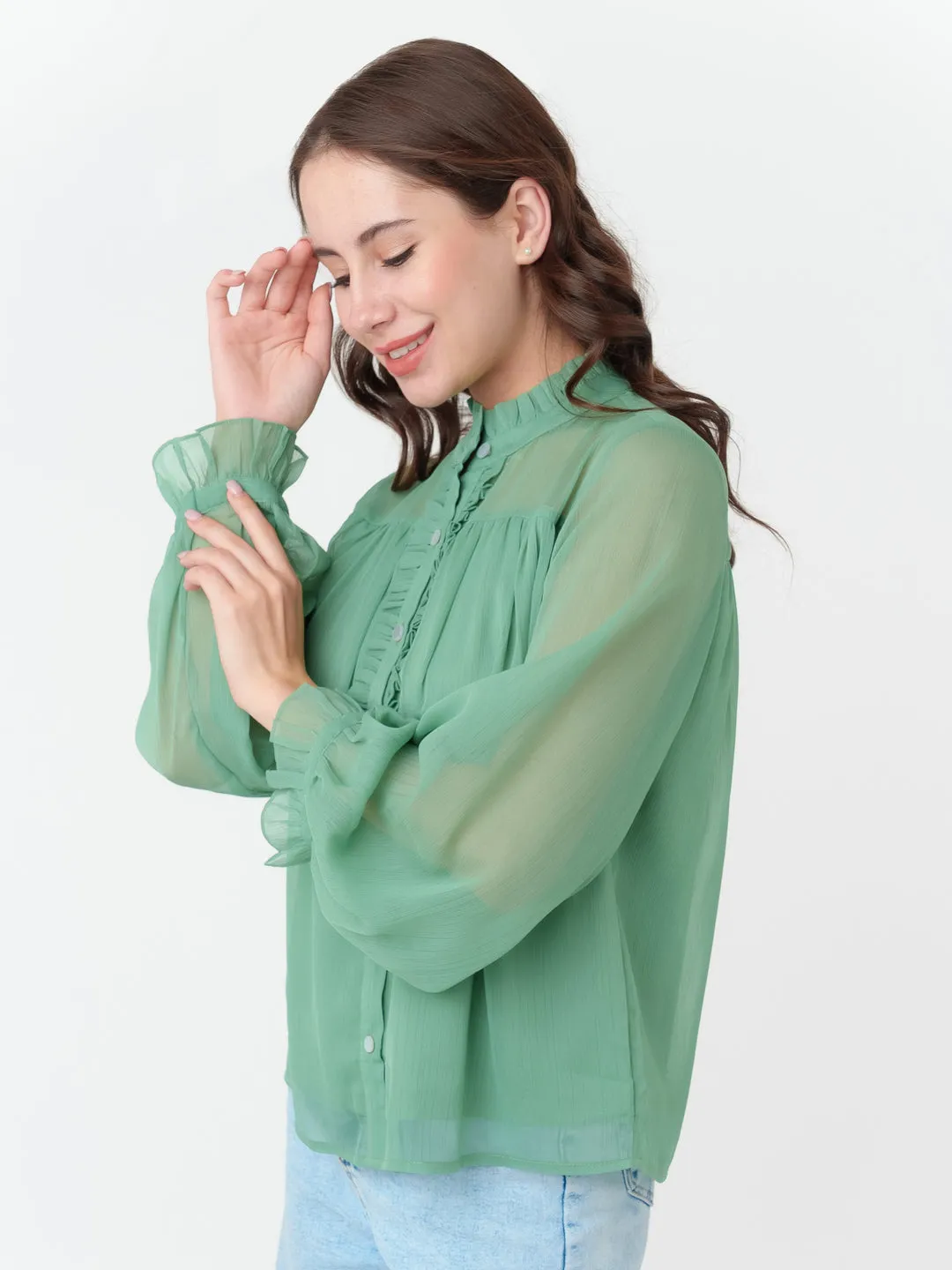 Green Solid Regular Top