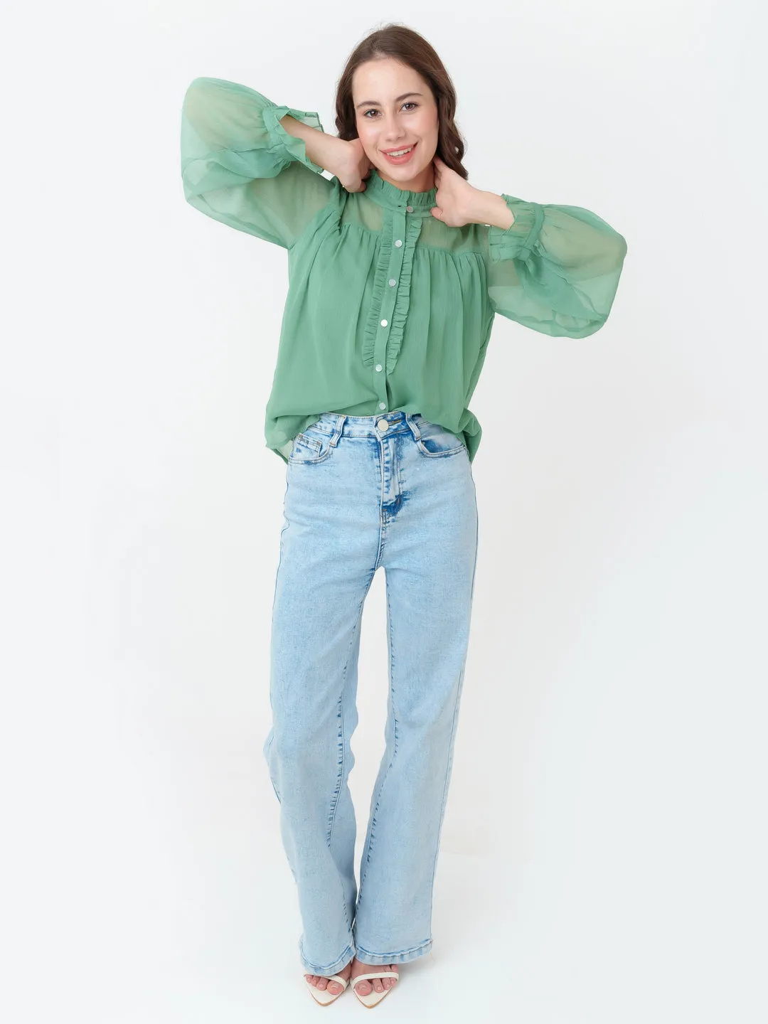 Green Solid Regular Top