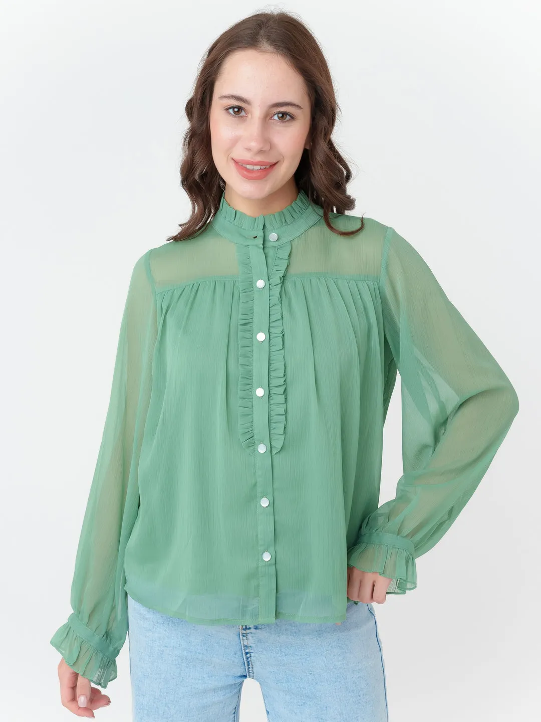 Green Solid Regular Top