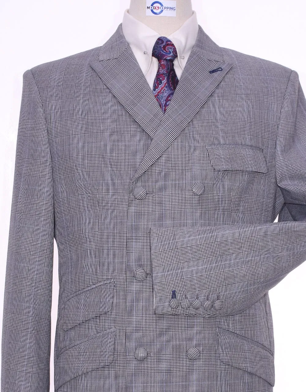 Grey Prince Of Wales Check Double Breasted Suit