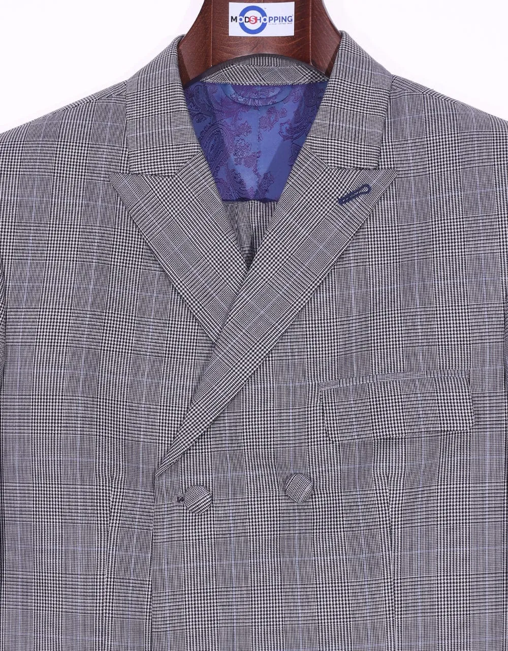 Grey Prince Of Wales Check Double Breasted Suit