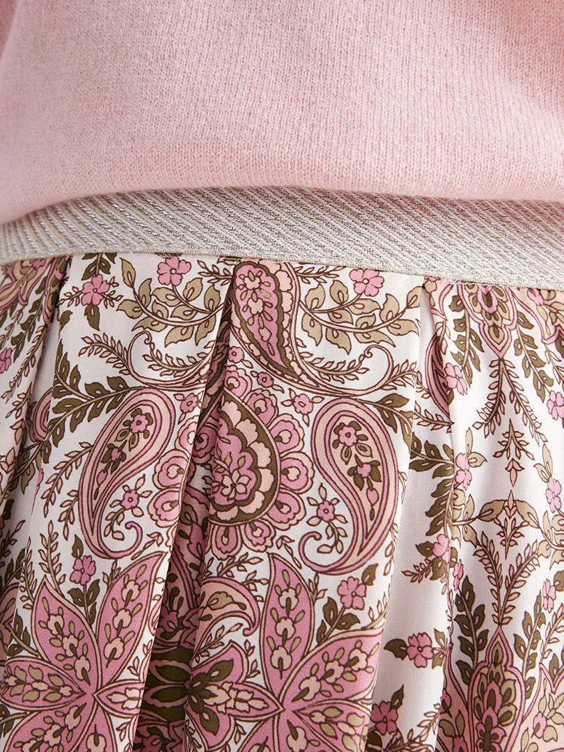 Gustav Pink Paisley Pleated Midi Skirt