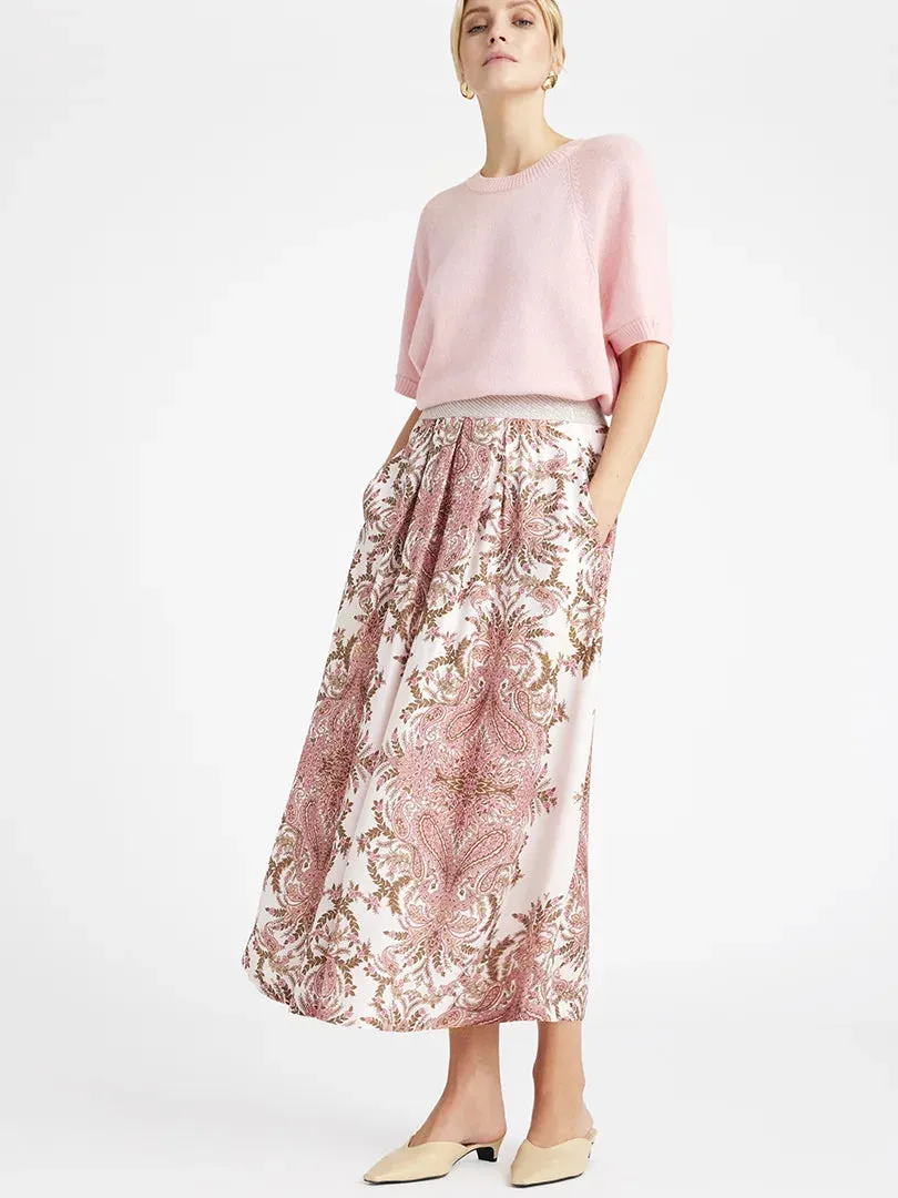 Gustav Pink Paisley Pleated Midi Skirt