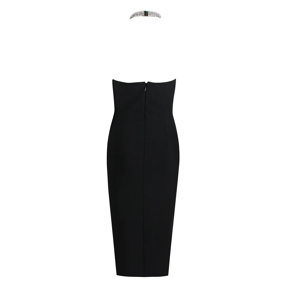 Halter Sleeveless Midi Drill Chain Bandage Dress HL8896
