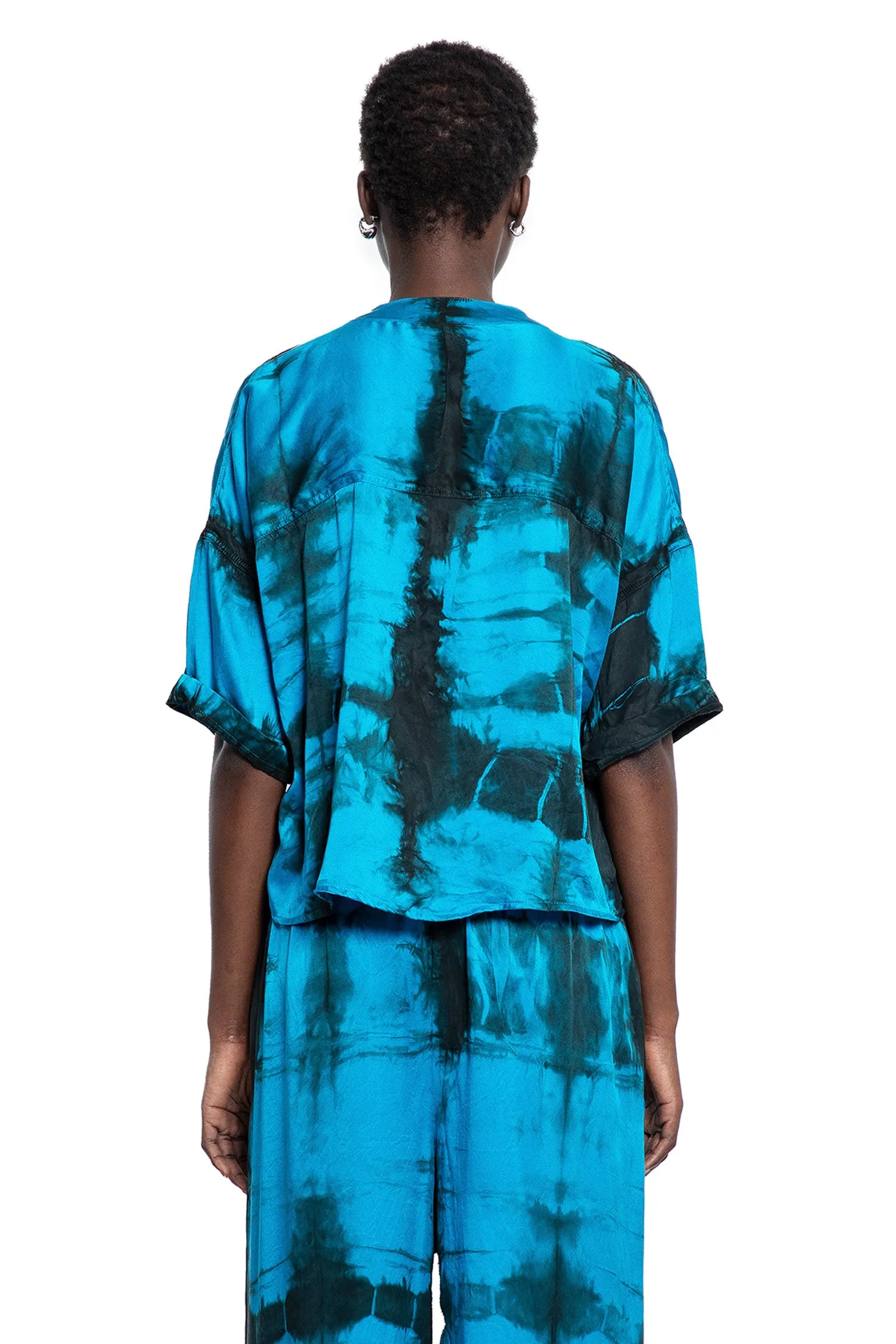 Hand-dyed Front-tie Top in Azure Xray