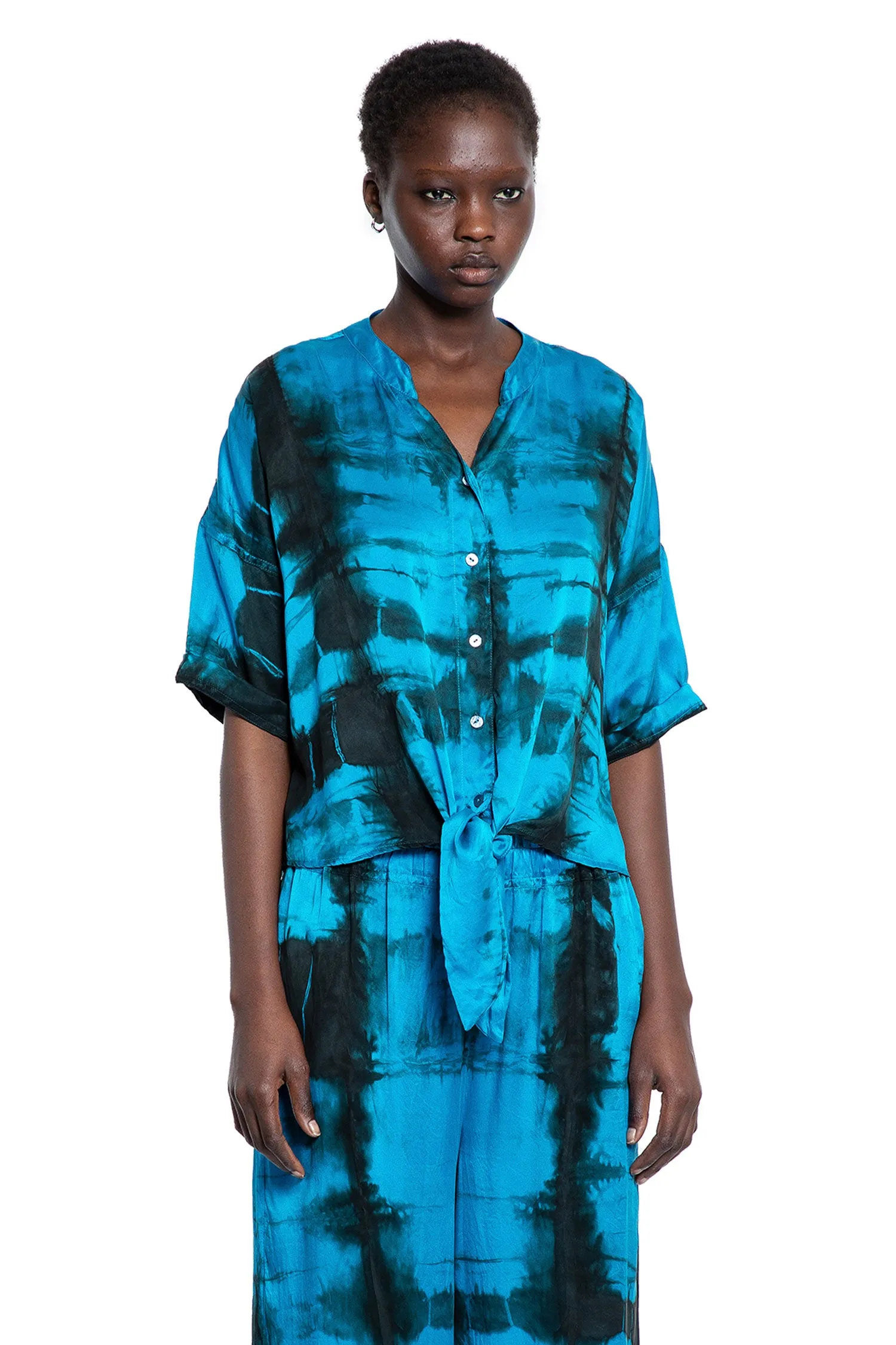 Hand-dyed Front-tie Top in Azure Xray