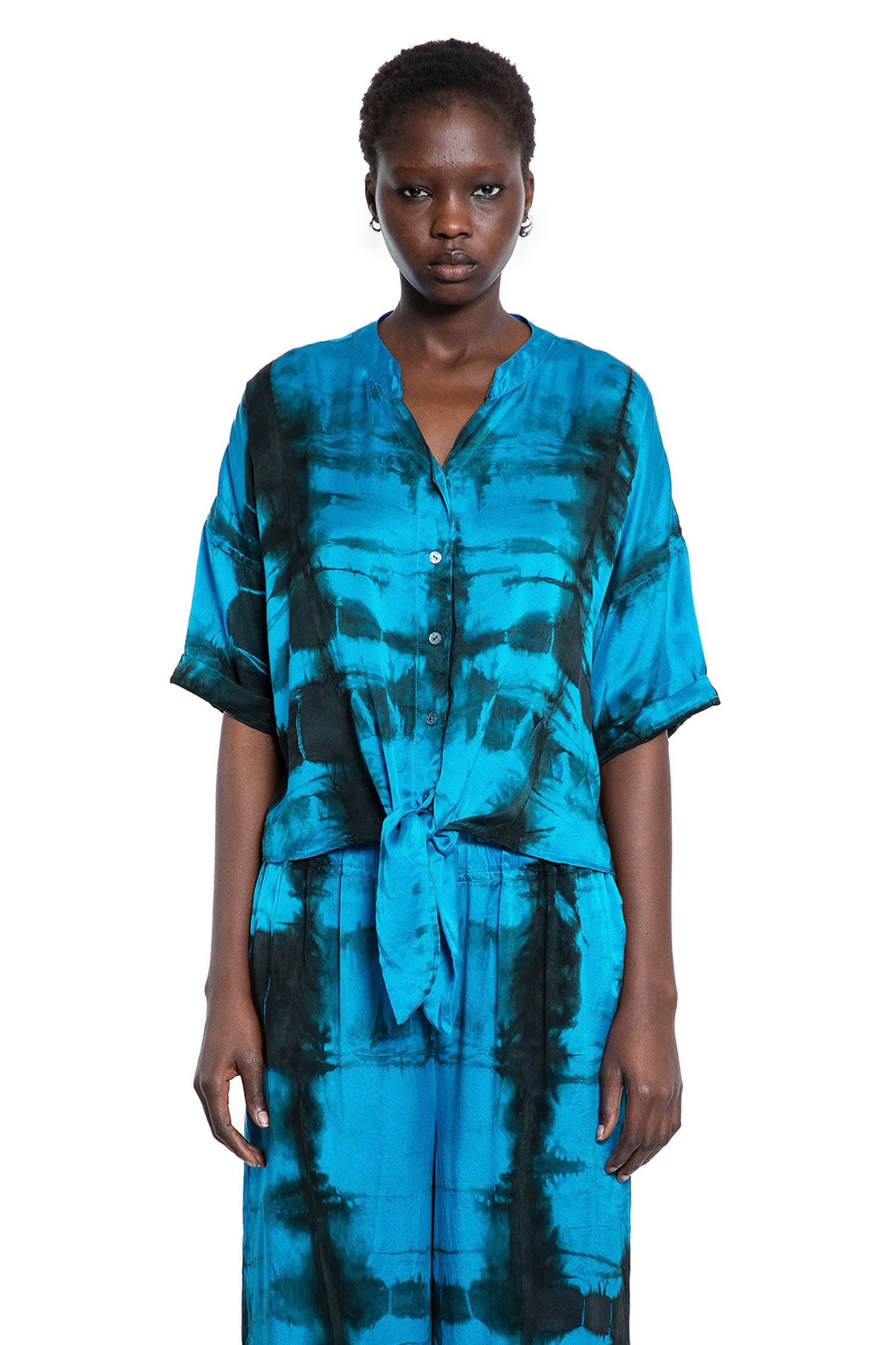 Hand-dyed Front-tie Top in Azure Xray