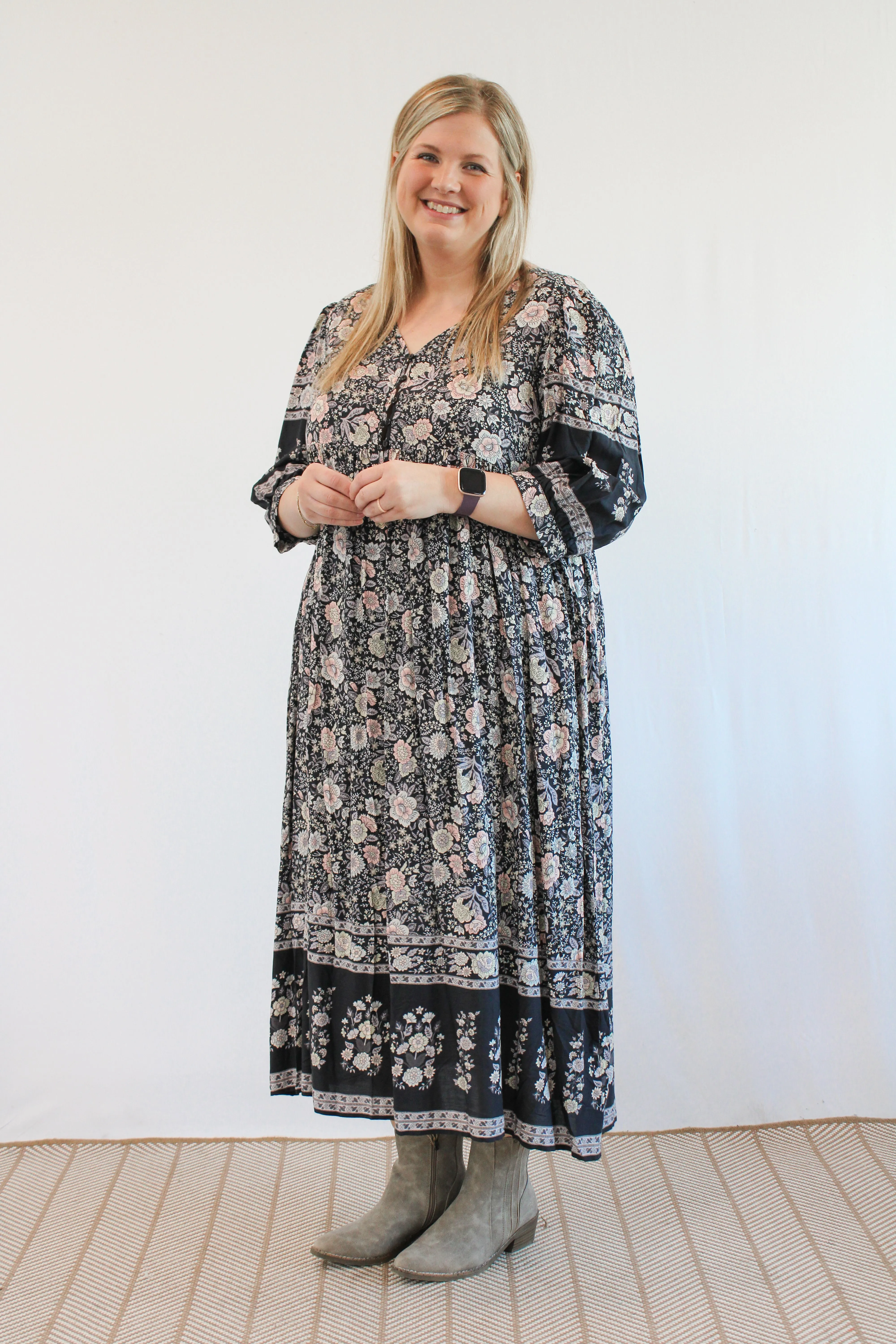 HAVEN CURVY FLORAL MIDI BABYDOLL DRESS