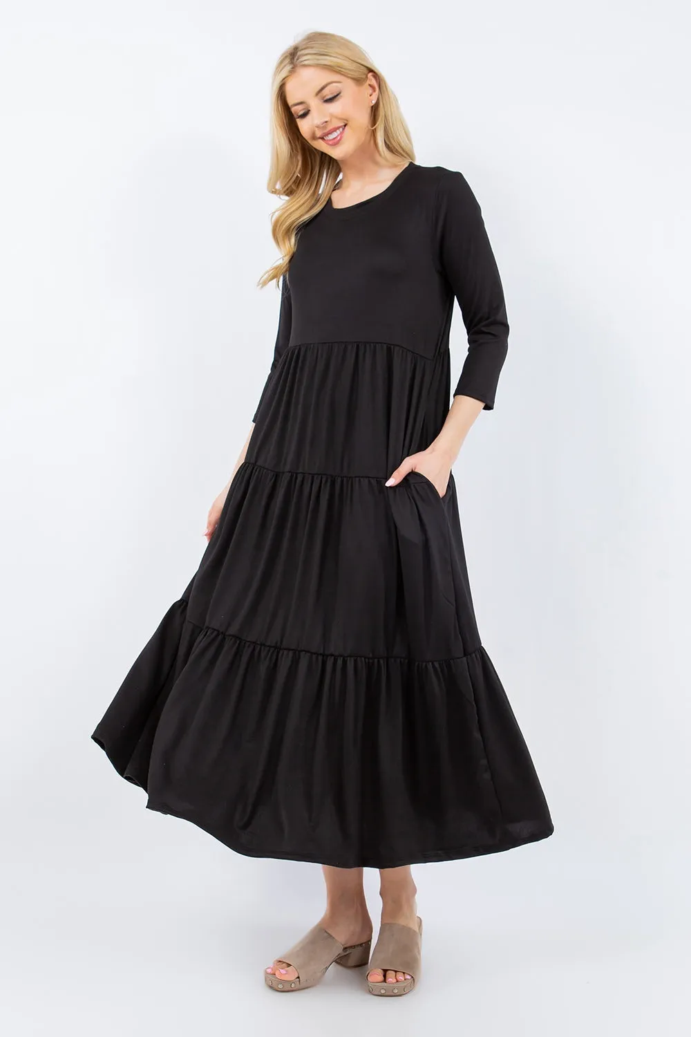 Hazel Blues® |  Celeste Tiered Midi Dress with Pockets
