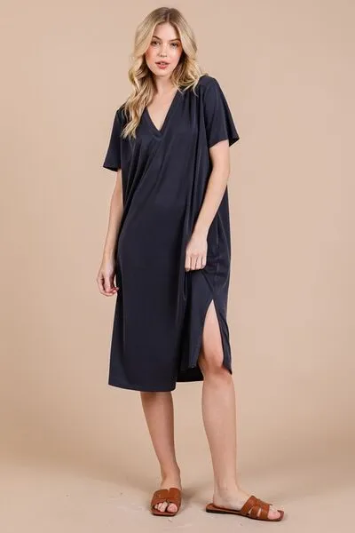 Hazel Blues® |  Ces Femme Side Slit Short Sleeve Midi Dress with Pockets